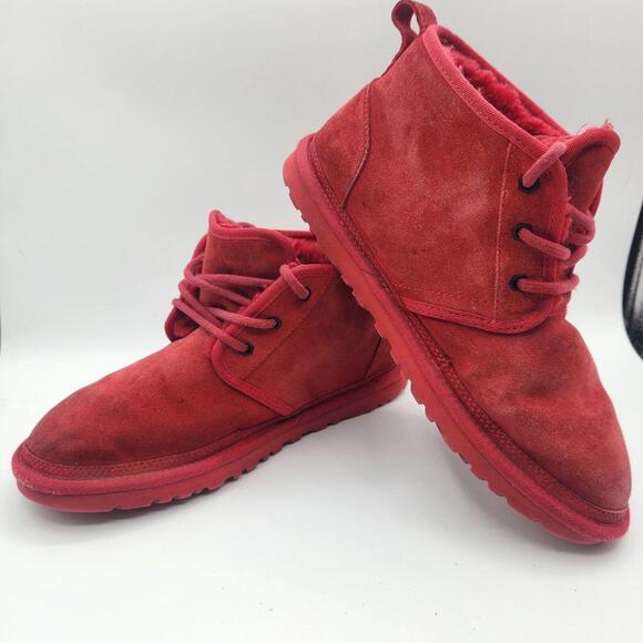 UGG Shoes - UGG Womens Boots Neumel Chukka Red Suede Shearling Fur Lined Lace Up Ankle Sz 10